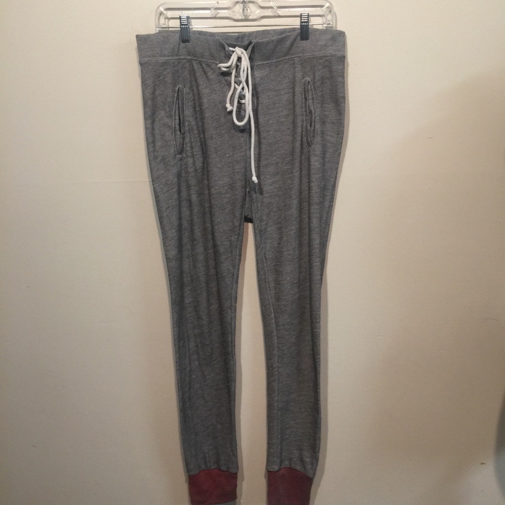 Wildfox Lace Up Grey & Red Sweatpants Lounge Large
